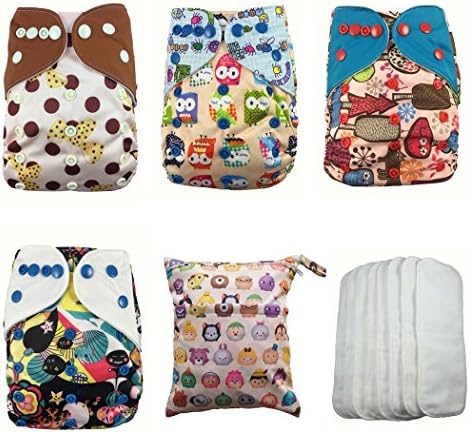 Nooya Cute Baby Cloth Diaper Gift Sets ,Adjustable Snap All in one Size Cloth Pocket Diapers for Newborn Baby ,(4 Cloth Covers +8 Inserts and Wetdry Bag)