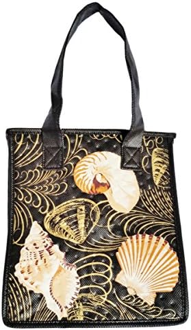 HAWAIIAN OCEAN SEASHELL ALOHA TOTE BAG REUSABLE GIFT BAGS HAWAII LUAU PARTY GIFT SMALL 9X8X5.75 BABY SHOWER INSULATED LUNCH NON WOVEN BLACK