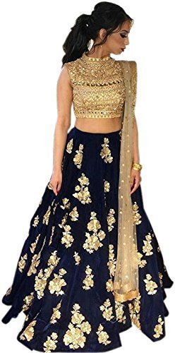 pratham enterprise women's velvet semi-stitched lehenga choli (mashtani blue _navy blue_ free size)