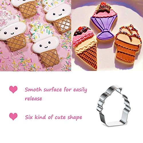 Ice Cream Cookie Cutter, 6 Pieces Small Sweet Cookie Cutters Set Stainless Steel Metal Molds