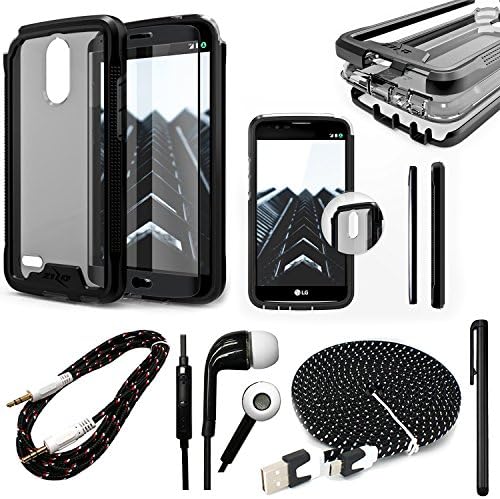 LG Stylo 3 LS777 / Stylo 3 Plus TP450 Zizo ION Case, Dual Hybrid 360 Degree Protection Military Grade Drop Tested W/ Tempered Glass Screen Protector Included + 4 PIece Accessory Kit! (Black/Smoke)