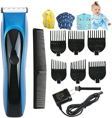 Full Waterproof Rechargeable hair clipper trimmer ceramic head cutting low noise infant precision clipper professional baby Adult barber hair cutting machine Salon Apron with Limit Combs(Blue)