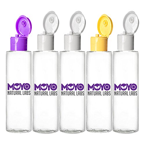 MoYo Natural Labs Large 3.4oz TSA Approved Squeezable Clear Travel Size Bottle Pack with Flip Cap BPA Free Empty Travel Bottle Kit Made in USA Qty 5