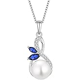 CARICY Pearl Necklace 925 Sterling Silver Infinity Butterfly Necklaces with 10mm Freshwater Cultured Pearls Jewelry Christmas Birthsday