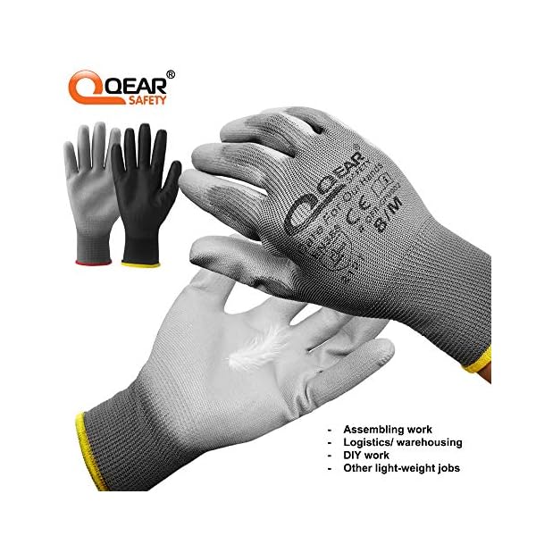 QEARSAFETY 12 Paar PU-beschichtete Arbeitshandschuhe, gestricktes Innenfutter, multifunktional, leicht, dÃ¼nn und atmungsaktiv (7/S, schwarz) – Bild 5