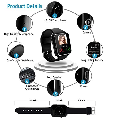 Smart Watch,Smartwatch for Android Phones, Smart Watches Touchscreen with Camera Bluetooth Watch Phone with SIM Card Slot Watch Cell Phone Compatible Android Samsung iOS Phone XS X8 7 6 5 Men Women