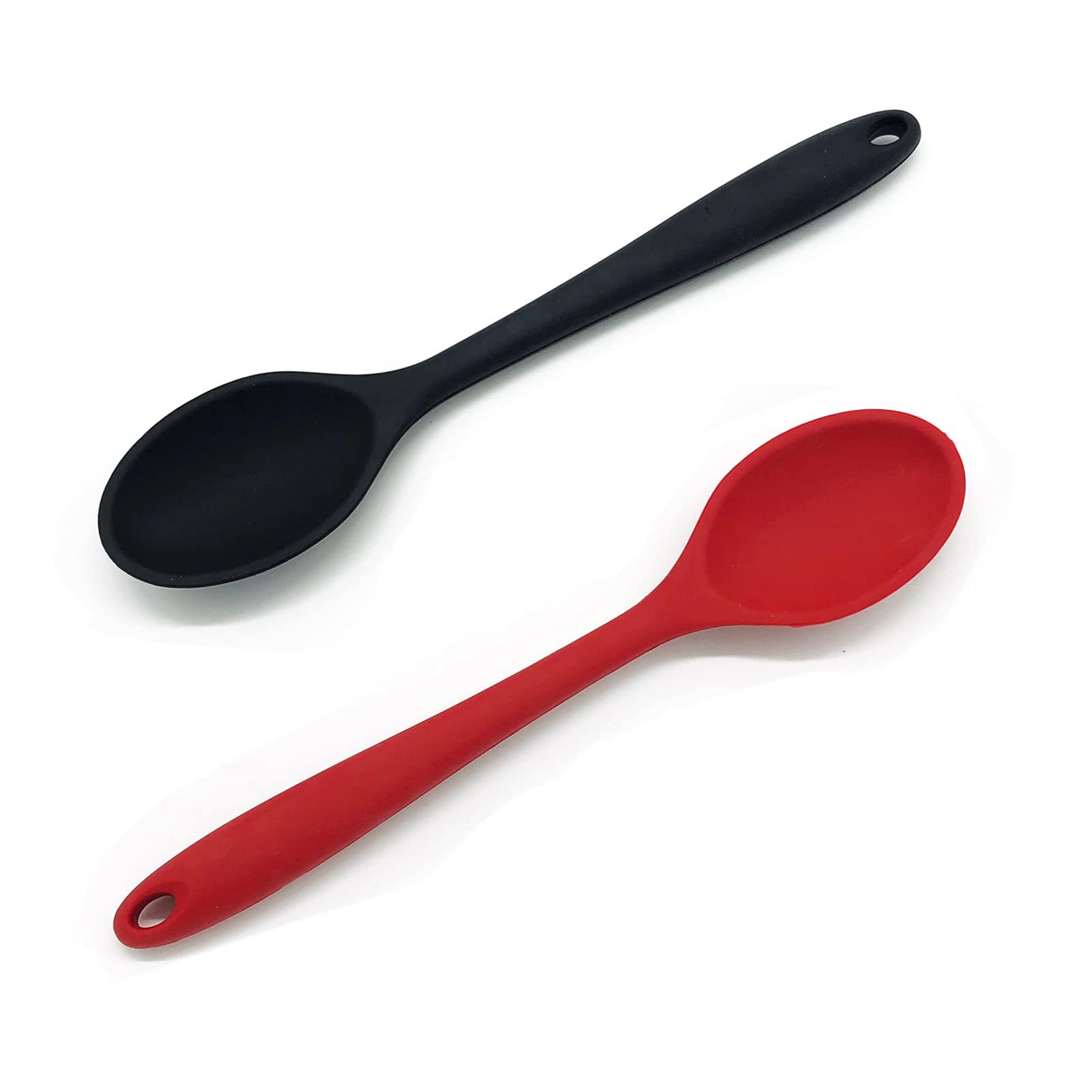 2 PCS Silicone Serving Spoons Set, Heat Resistant Non-Stick Cooking & Baking Spoon (Black Red)
