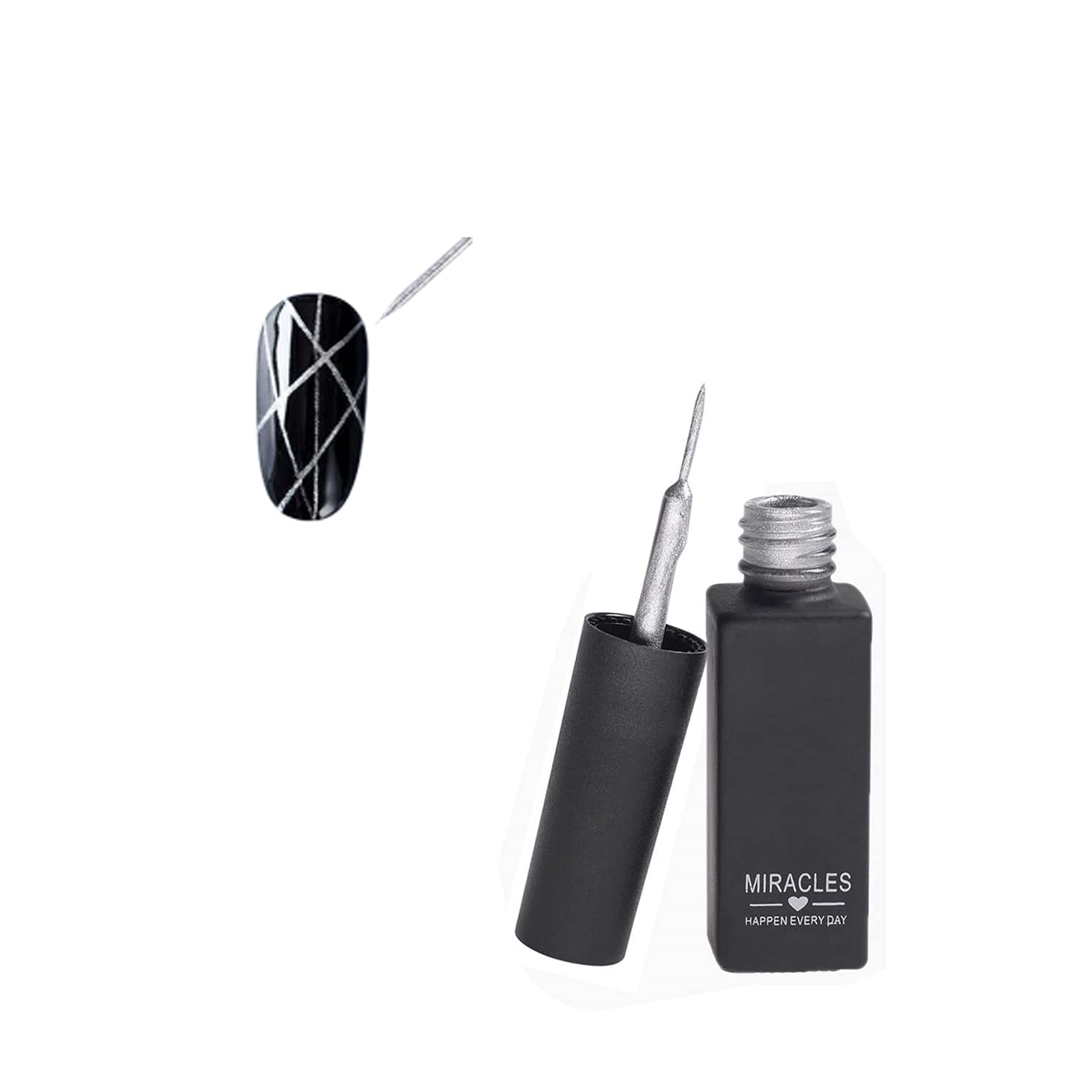 Frenshion 8ML Classic DIY 3D Gel Nail Designs Painted Gel Nail Polish, Painting Drawing UV Led Gel Liner Polish Pen Tool,Pull Line Pen for Nail Art Salon Silver 60