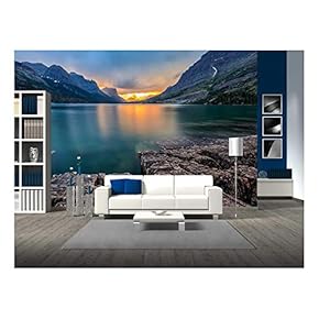 Sunset at St Mary Lake, Glacier National Park, Mt - Removable Wall Mural | Self-Adhesive Large Wallpaper - 66x96 inches