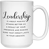 Bubble Hugs Inspirational Coffee Mug 15 oz, Leadership Is About Making Others Better Motivational Appreciation Gift Idea for Leader Boss, White