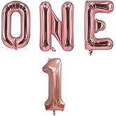 4 Pcs One Balloon Set 40 Inch ONE Letter Balloon and 1 Number Balloon Big Rose Gold Large Balloons for 1st Birthday Decorations Boys Girls Pet