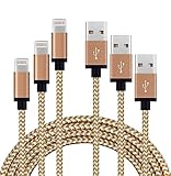 Lightning iPhone Braided Nylon [Heavy Duty] Cable 3 Pack 6 Feet USB Charging Cable Cord for iPhone for iPhone, iPad, iPod, Compatible with iOS10 (GOLD)