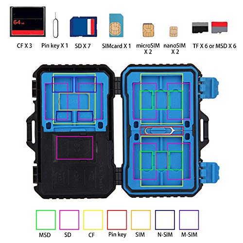 POTENCO 22 in 1 Waterproof Memory Card Case Micro SD Cards Case Pin Card Reader Storage Box SIM Holder