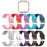 LEEFOX Compatible Fitbit Blaze Bands with Frame, Sport Silicone Replacement Strap for Fitbit Blaze Smart Fitness Watch Fitbit Blaze Accessory Wristbands Small,Laser 10Pack w/Rose Gold Frame Men Women