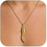 ALFISO Italian Horn Necklace for Men & Women, 18K Gold Plated Stainless Steel Cornicello Pendant Necklace, Lucky Italian Horn Charm Talisman, Gold Jewelry Valentines Day Gifts for Her