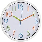 Bernhard Products Colorful Kids Wall Clock 10 Inch Silent Non Ticking Quality Quartz Battery Operated Wall Clocks, Easy to Read 3D Multi Colored Numbers, White Frame (Colorful)