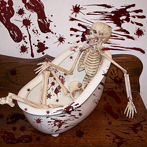 S SUNINESS 232Pcs Halloween Bloody Decals - Wall Stickers Window Clings, Bloody Handprint Footprint Stains, Horror Bathroom Decorations, Zombie Party Supplies