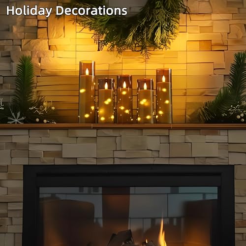 Beauenty 5 Pc Flameless LED Candles with Timer and Remote,Acrylic Pillar Candles with Embedded Star String for Romantic Ambiance and Home Decoration,Battery Operated Candles(Grey)