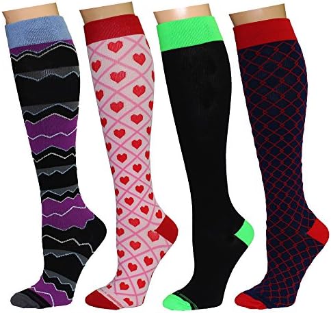 4 Pairs Women's Graduated Support Anti-Fatigue 8-15mmHg Combed Cotton Compression Socks
