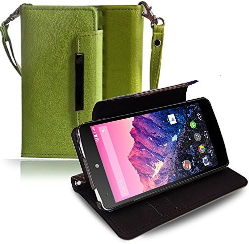JMEI Original Leather Wallet Case Dandy for Google Nexus 5 / Smartphone Cover Full Body Protection Diary Case with Stand Feature (Lime Figure)