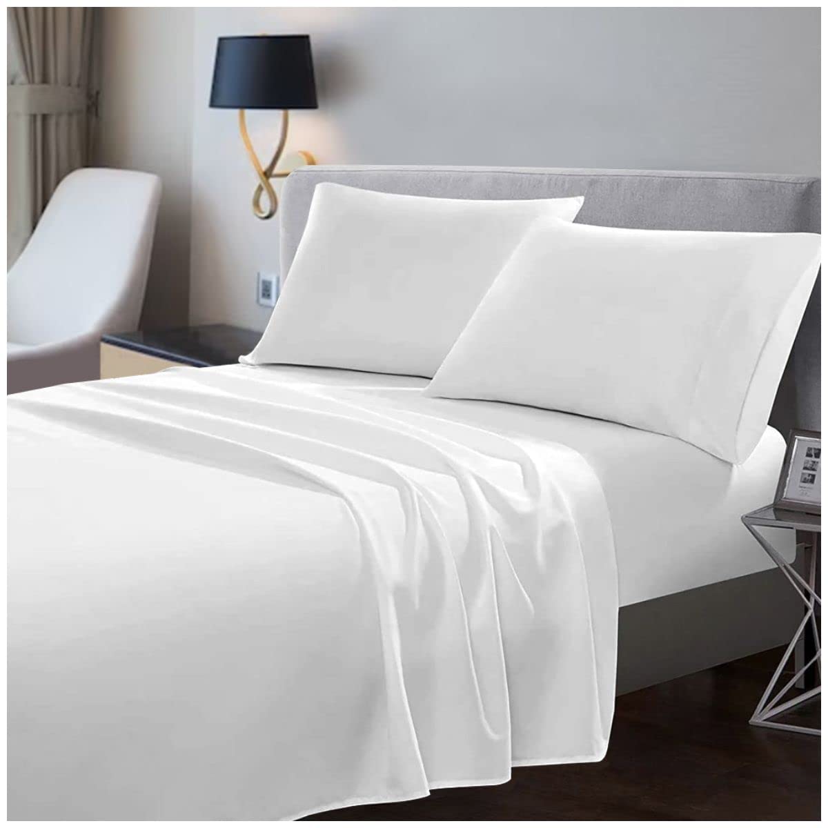 Egyptian Cotton Flat Sheets Super King Size- 200 Thread Count Cosy & Breathable Bedsheet- Shrink and Fade Resistant Hotel Quality Bedding- White
