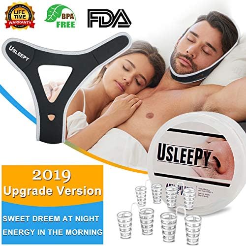 Snoring Aid Solution Stop Snoring Chin Strap, 4 Set Anti Snoring Nose Vent Adjustable Chin Sleep Strap Snore Reduction Snore Relief Chin Strap Sleep Aid Devices Stop Snoring Devices for Men (Black)
