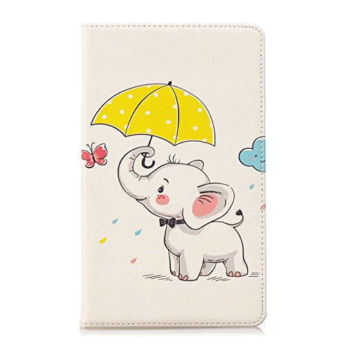 LittleMax(TM) Fire 7 Case,Colorful Leather Case Kickstand Soft Gel Protective Case with [Card Slot] for Amazon Kindle Fire 7 5th Gen 2015 &7th Gen 2017 Release-# Yellow Umbrella Elephant - Thumbnail 2