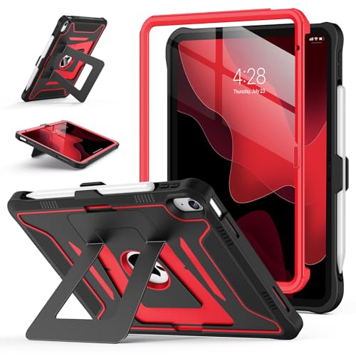 Soke Case for iPad (A16) 11th Generation 11-Inch 2025 /10th Generation 10.9-Inch 2022, with Screen Protector and Multi-Angle Kickstand, Rugged Full Body Heavy Duty Protective Cover - Black Red