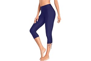 Holipick Womens Plus Size Swim Capris High Waisted Swim Pants Drawstring UPF50+ Long Swim Shorts