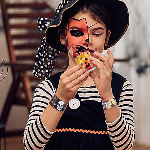 Shindel Halloween Slap Bracelets, 96PCS Kids Halloween Party Favors Halloween Slap Bands Wristbands Bulk for Goodie Bag Stuffers Trick or Treat