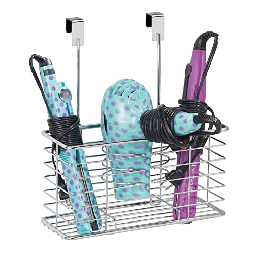 mDesign Steel Over Hair Dryer Holder Storage, Hair Styling