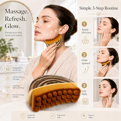 Lymphatic Contour Face Brush, Soft Gua Sha for Lymphatic Drainage Massager -Anti-Puffiness, Lift, Chin & Jawline Sculpting, Dry Face Brush for Ergonomically Designed to Fit The Skin Precisely