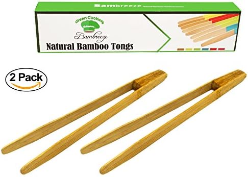 Long Grip 2/4 Pack Bamboo Tongs 9.7” by Bambreeze (2 Pack )