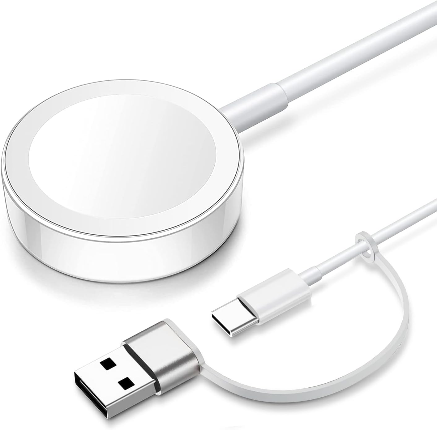 2026 Upgraded for Apple Watch Fast Charger Portable Cable, iWatch Charging Cord with USB-C to USB-A Adapter 2 in 1, Compatible with Apple Watch Ultra/SE/Series 11/10/9/8/7/6/5/4/3/2, 3.3ft White