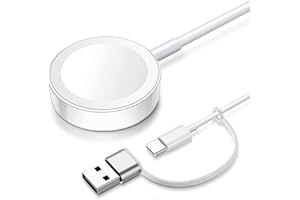 2026 Upgraded for Apple Watch Fast Charger Portable Cable, iWatch Charging Cord with USB-C to USB-A Adapter 2 in 1, Compatible with Apple Watch Ultra/SE/Series 11/10/9/8/7/6/5/4/3/2, 3.3ft White