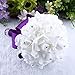 Gotd Crystal Roses Pearl Bridesmaid Wedding Bouquet Bridal Artificial Silk Flowers (Purple)