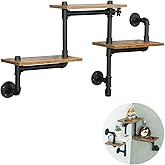 HEONITURE Industrial Pipe Shelving, Pipe Shelves with Wood Planks, Floating Shelves Wall Mounted, Retro Rustic Industrial Shelf for Bar Kitchen Living Room