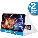 {3 Pack} 12 inch Phone Screen Magnifier + 2 Bonus Light-Up LED Pocket Magnifiers | Upgraded Mobile Phone Screen Enlarger for Movies & TV | Blue PU Leather | Light, Portable, Travel Use