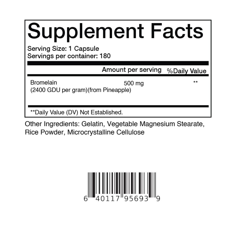 Bromelain Pineapple Extract Supplement 2,400 GDU/g 500mg 180