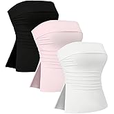 SOLY HUX Women's 3 Piece Tube Tops Ruched Split Strapless Sleeveless Slim Fitted Summer Going Out Top
