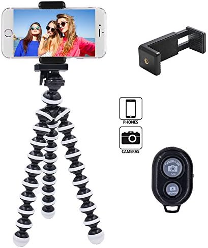Linkcool Flexible Octopus Phone Tripod, Portable and Adjustable iPhone Tripod Stand Holder with Universal Clip and Bluetooth Remote, Tripod for iPhone, Android Phone, Any Smartphones and Camera