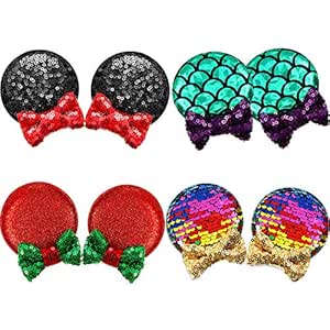 4 Pairs Lovely Sequin Mouse Ears Hair Clip Glitter Hair Accessories Party Favor Decoration, Mouse Ears Barrettes Bow Clips for Children and Adults (Multicolor Hair Clip)