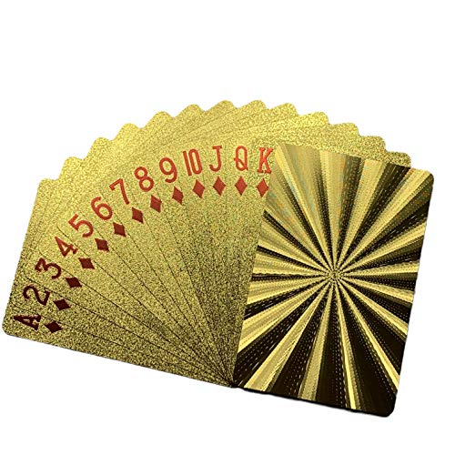 Kxlody Playing Cards ,Radiation Sensation Design Cool Gold Foil Plastic Poker Cards Waterproof Deck of Cards with Gift Box,Suitable for Party Games and Entertainment (Gold-Radiation)