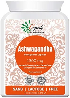 Ashwagandha 1300mg Supplement Veggicity | 100% Vegan Capsules | 60 Tablets