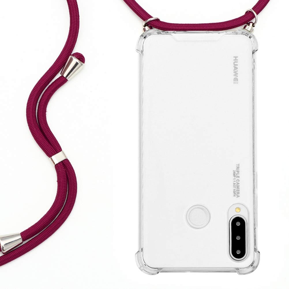 Pnakqil for Huawei P20 Case with Cord Strap Clear Silicone TPU Shockproof Design Ultra Thin Soft Necklace Phone Cover with Adjustable Lanyard Cord Protective Phone Case for Huawei P20, Red Wine