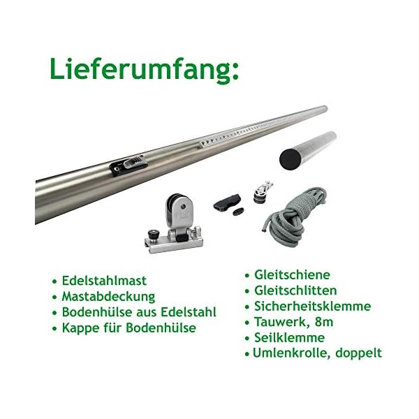 Pina DESIGN seit 1979 - Sonnensegel Stange höhenverstellbar 3m, aus V2A Edelstahl inkl. Zubehör - 4-Fach Flaschenzug-Set… – Bild 8