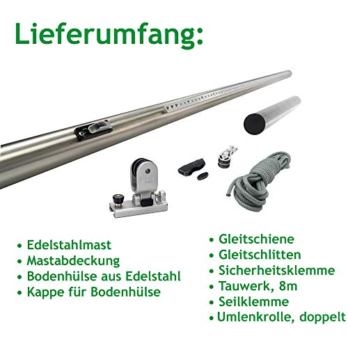 Pina DESIGN seit 1979 - Sonnensegel Stange höhenverstellbar 3m, aus V2A Edelstahl inkl. Zubehör - 4-Fach Flaschenzug-Set… – Bild 8