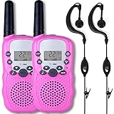 Afantti Walkie Talkies Kids Girls Adults Two Way Radios Toddler Little Kids Birthday Gift Toy | 2+ Mile Long Range | Flashlight | 2 X Earpiece | 3 - 12 Year Old Age, Pink