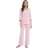 WiWi Womens Pajamas Viscose from Bamboo Super Soft Pajama Set 3/4 Sleeve Sleepwear Cooling Pjs with Pockets S-XXL