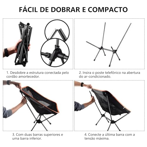 Cadeira Camping, GODREAM Cadeira Camping Dobravel para Acampamento, com Bolsa de Transporte, Estrutura de Aço Carbono e Tecido Poliéster Resistente Premium, Suportar Até 150 kg, Portatil (Cinza)